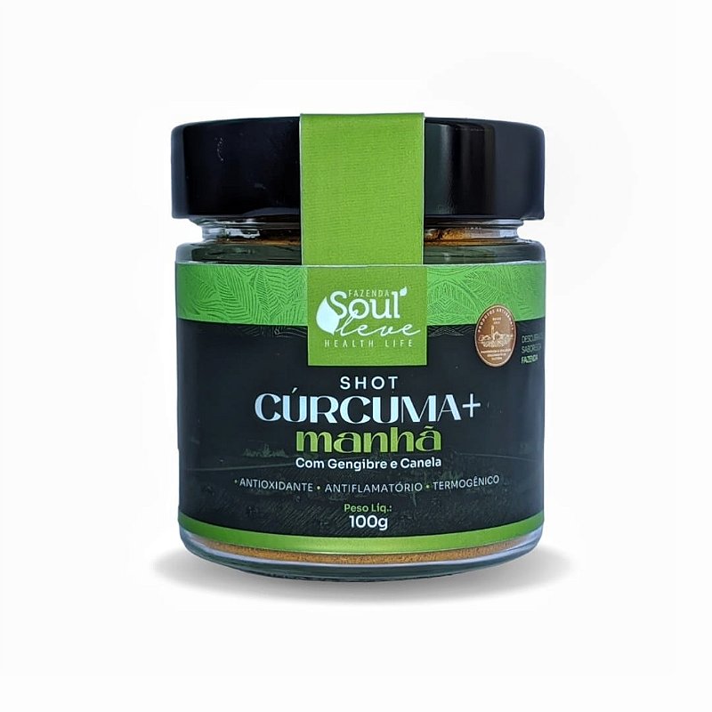 Shot Cúrcuma+ Manhã - Com gengibre e canela (100g)- Fazenda Soul Leve.