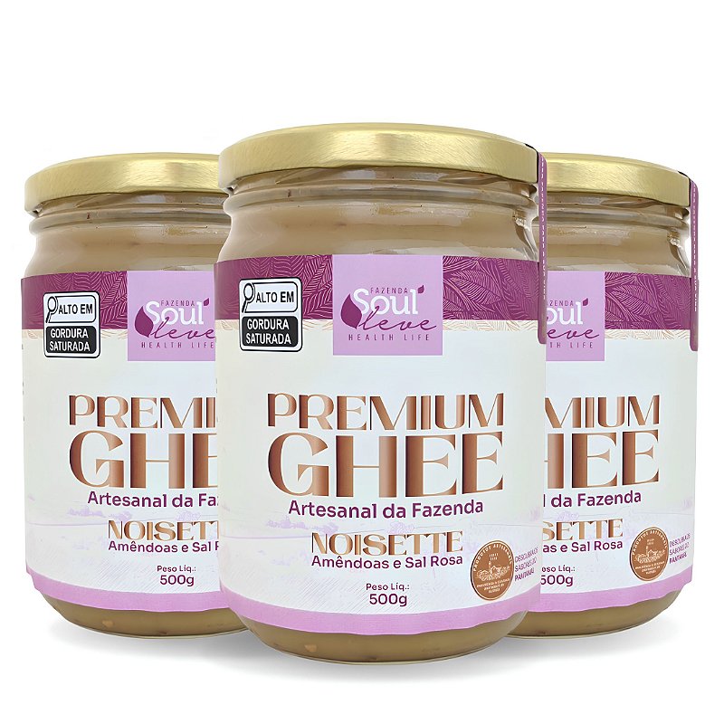 Kit 3 Ghees de Nata Noisette com Amêndoas e Sal Rosa 500 g Fazenda Soul Leve - embalagem principal