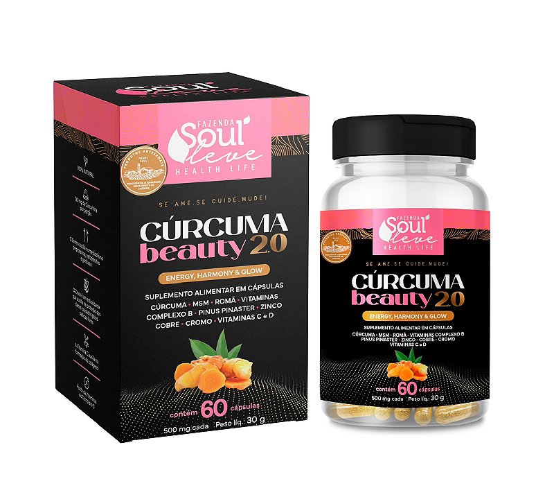 Cúrcuma Beauty Energy, Harmony & Glow 60 cápsulas Fazenda Soul Leve - embalagem principal