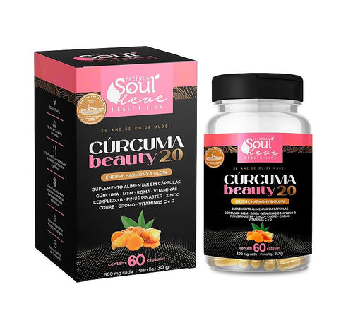 Cúrcuma Beauty Energy, Harmony & Glow 60 cápsulas Fazenda Soul Leve - embalagem principal