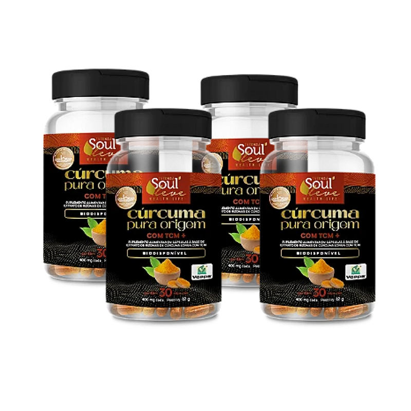 KIT 4 Cúrcuma Pura de Origem em Capsula com TCM + Pimenta Preta