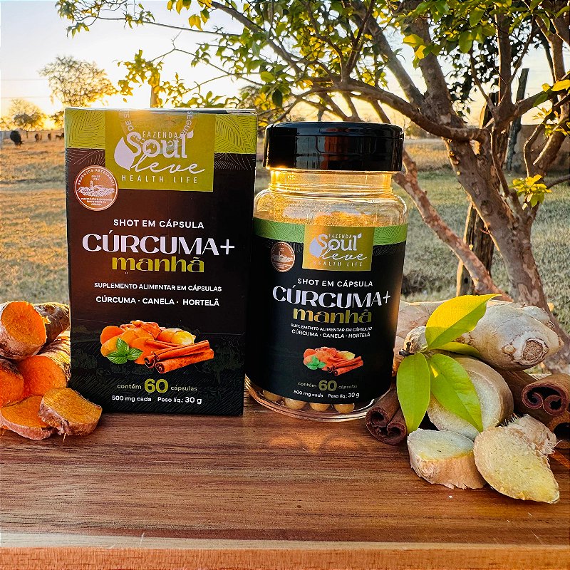 Shot em Cápsulas Cúrcuma+ Manhã com Cúrcuma, Canela e Hortelã 60 cápsulas Fazenda Soul Leve - imagem 9