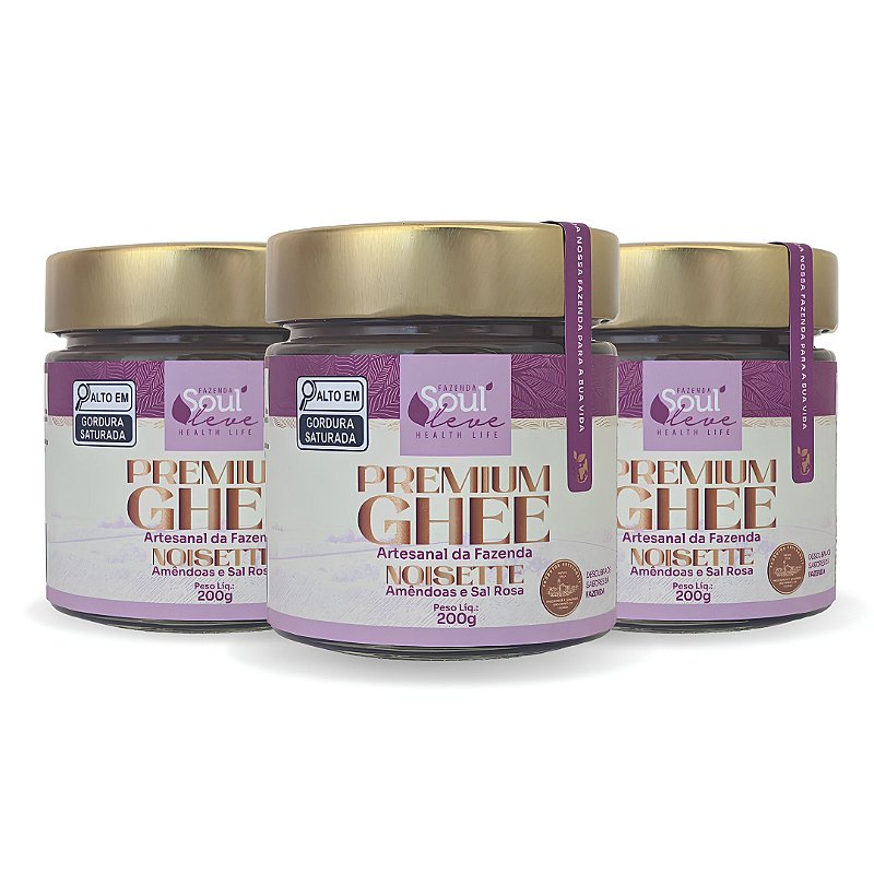 Kit 3 Ghees de Nata Noisette com Amêndoas e Sal Rosa 200 g Fazenda Soul Leve - embalagem principal