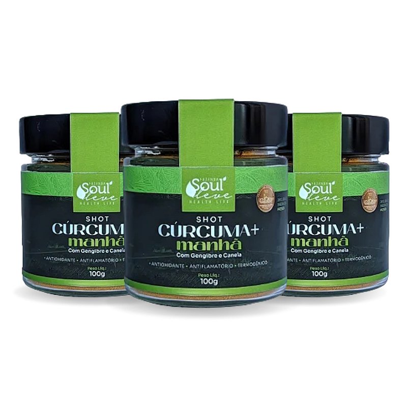 Kit 3 Shots Cúrcuma+ Manhã com Gengibre e Canela 100 g Fazenda Soul Leve - embalagem principal