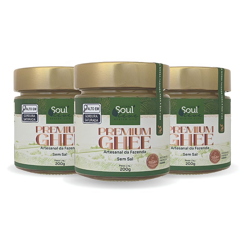 Kit 3 Manteigas Ghee de Nata Sem Sal 200 g Fazenda Soul Leve - embalagem principal