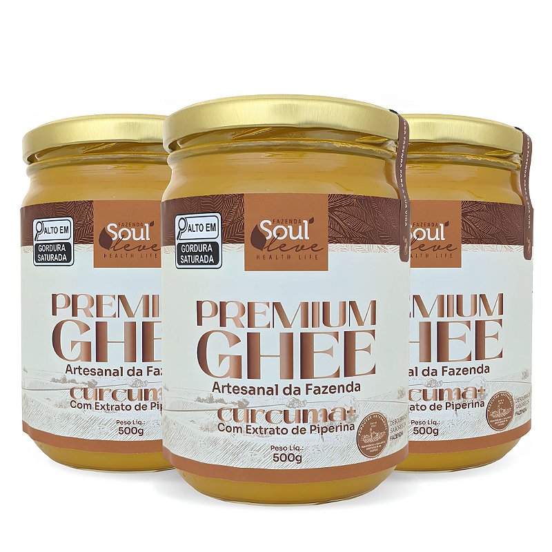 Kit 3 Manteigas Ghee de Nata Cúrcuma + Piperina 500 g Fazenda Soul Leve - embalagem principal