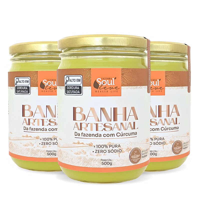 Kit Banha Integral com Cúrcuma 500 g Fazenda Soul Leve - embalagem principal