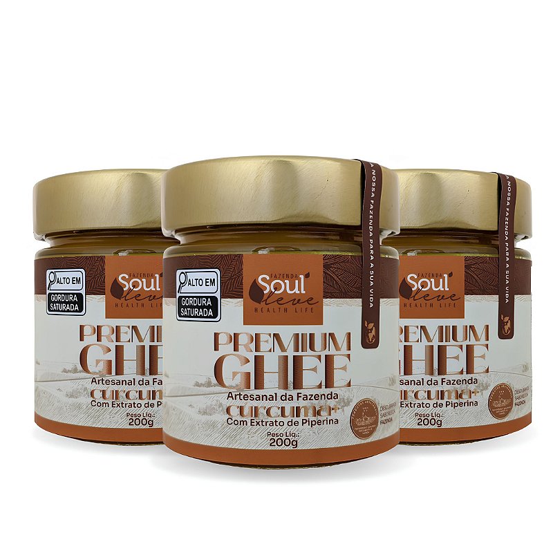 Kit 3 Manteigas Ghee de Nata Cúrcuma + Piperina 200 g Fazenda Soul Leve - embalagem principal