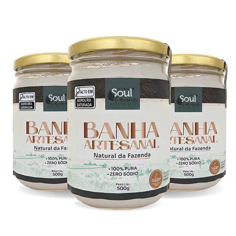 Kit 3 Banhas Integrais Puras 500 g Fazenda Soul Leve - embalagem principal