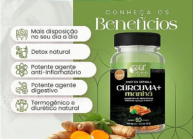 Shot em capsula Cúrcuma+ Manhã com Cúrcuma, Canela e Hortelã (60 Caps)