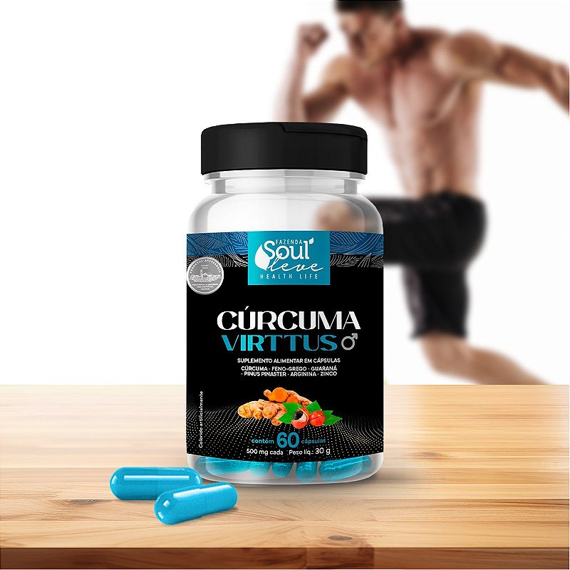 Cúrcuma Virttus em Cápsulas para Performance Masculina Fazenda Soul Leve - embalagem principal