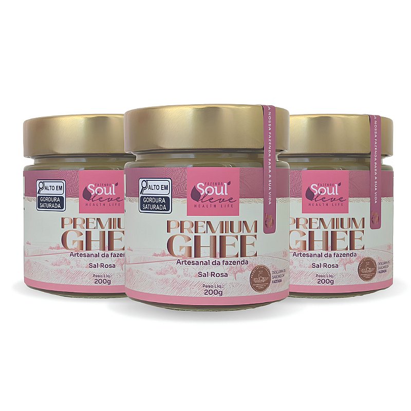 Kit 3 Manteigas Ghee de Nata com Sal Rosa 200 g Fazenda Soul Leve - embalagem principal