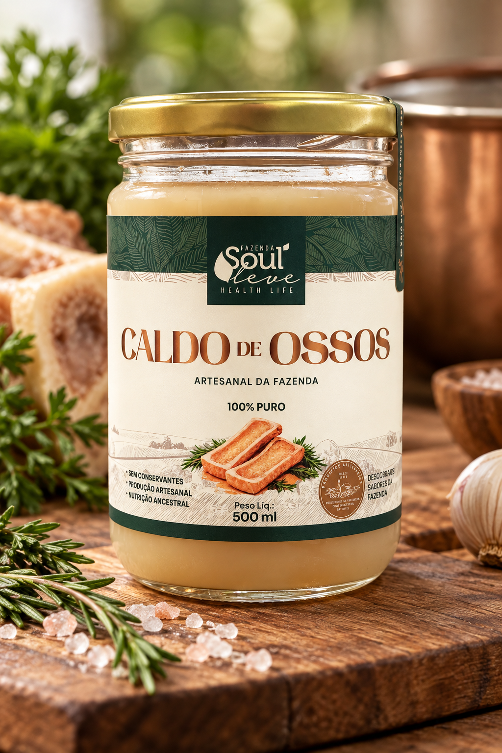 Caldo de Ossos Artesanal 500 ml - Fazenda Soul Leve