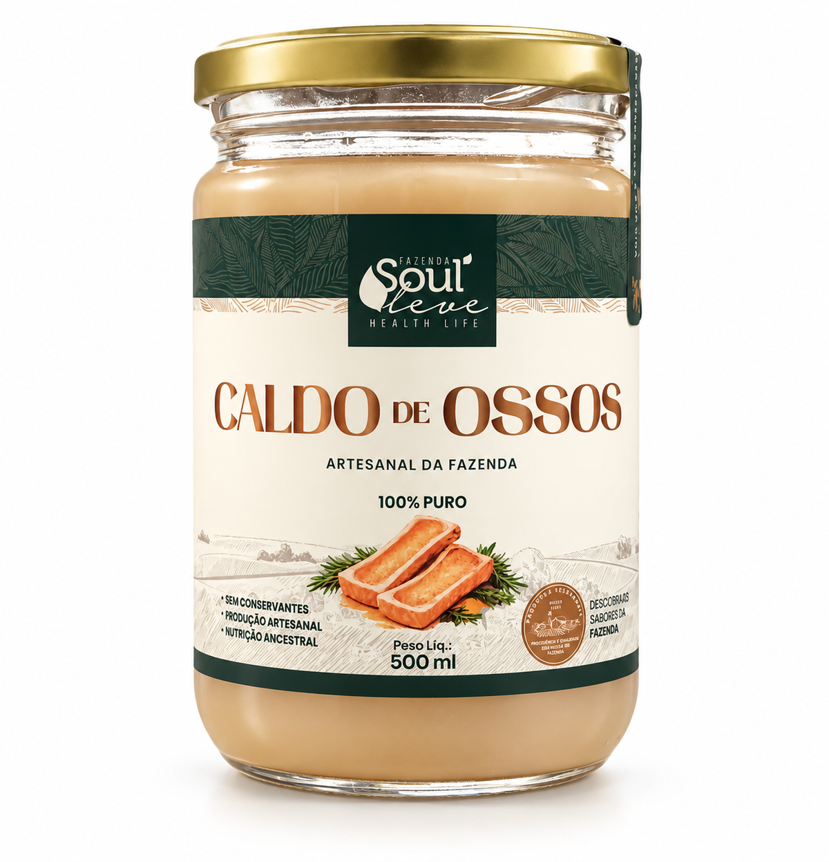 Caldo de Ossos Artesanal 500 ml - Fazenda Soul Leve