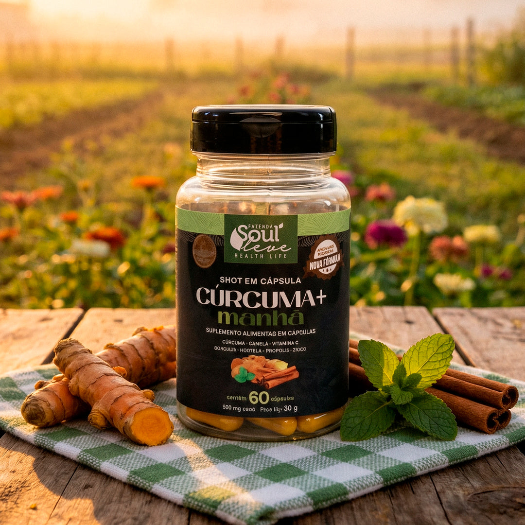 Shot em capsula Cúrcuma+ Manhã com Cúrcuma, Canela e Hortelã (60 Caps)