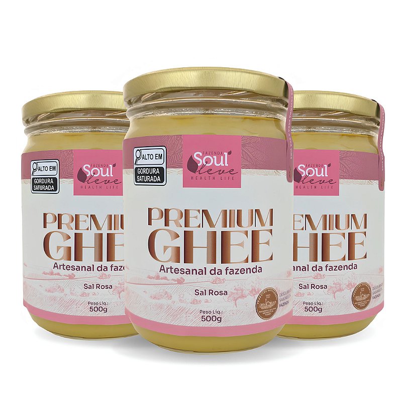 Kit 3 Manteigas Ghee de Nata com Sal Rosa 500 g Fazenda Soul Leve - embalagem principal