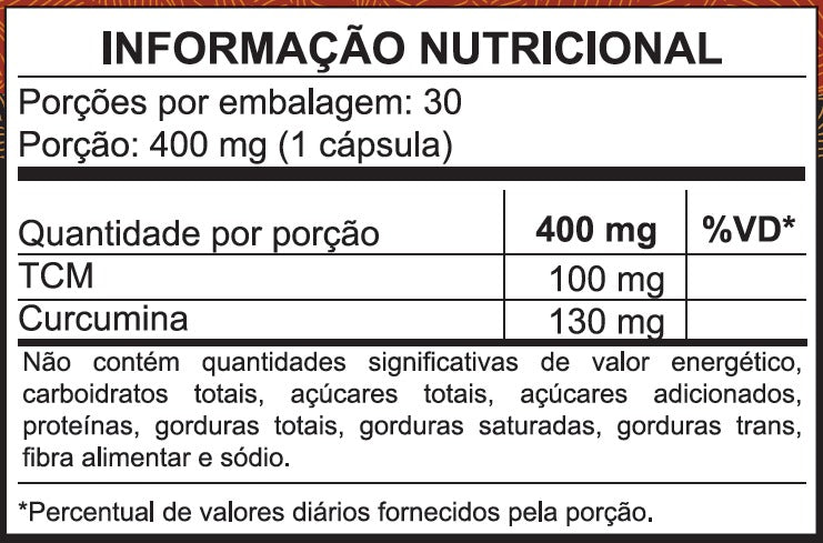 Cúrcuma Pura de Origem em Capsula com TCM + Pimenta Preta
