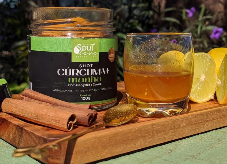 Shot Cúrcuma+ Manhã - Com gengibre e canela (100g)- Fazenda Soul Leve.