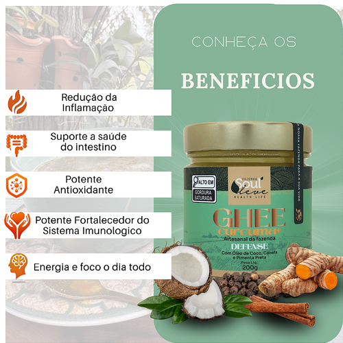 Kit 3 Ghee cúrcuma+ Defense 200g Com óleo de coco, canela e Pimenta preta