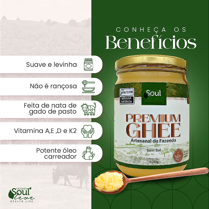 Kit 3 Manteigas Ghee de Nata Sem Sal 500 g Fazenda Soul Leve - imagem 2