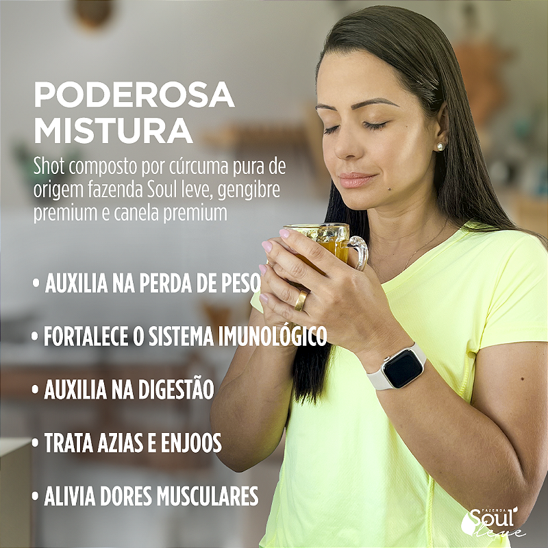Shot Cúrcuma+ Manhã - Com gengibre e canela (100g)- Fazenda Soul Leve.