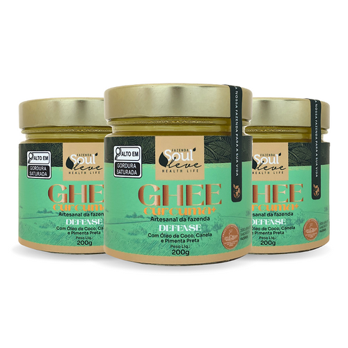 Kit 3 Ghee cúrcuma+ Defense 200g Com óleo de coco, canela e Pimenta preta