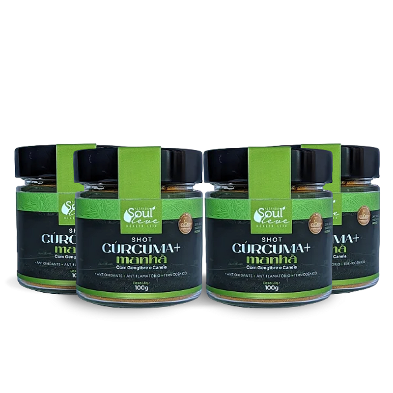 Kit 4 Shots Cúrcuma+ Manhã com Gengibre e Canela 100 g Fazenda Soul Leve - embalagem principal